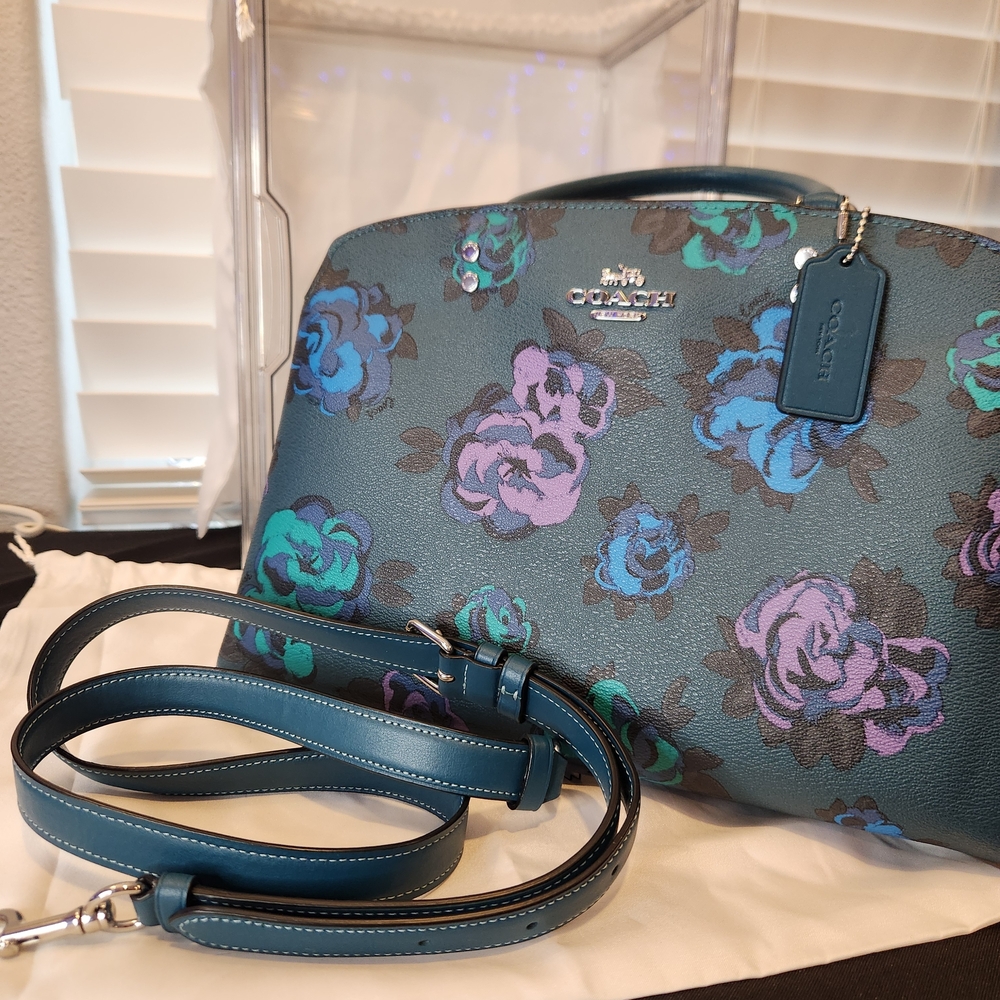 Coach Women's Bag with Blue and Purple Floral Design - Picture 3 of 3